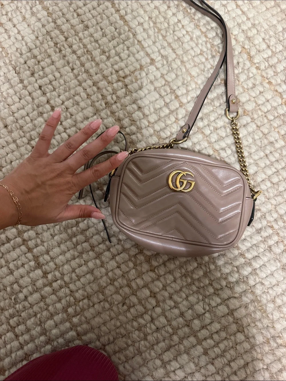 Gucci Pink-Taupe Chevron Quilted Leather Crossbody with Gold GG